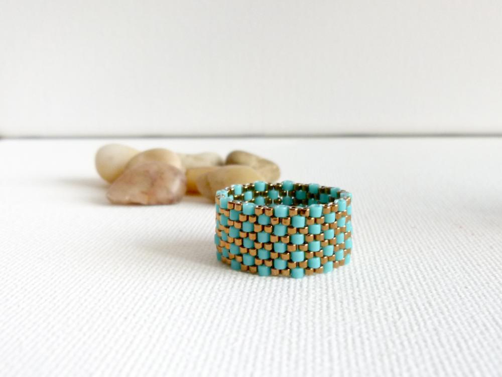 Turquoise bronze textured custom band ring.