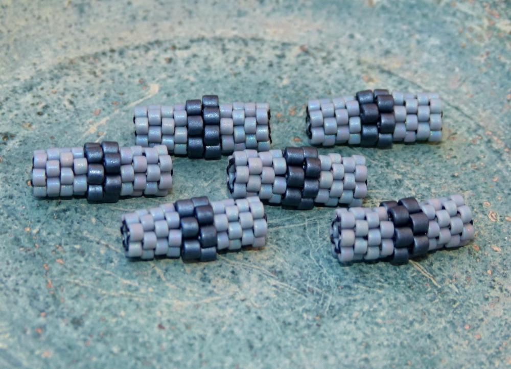 Rainy Mood Beaded beads. Grey Black Handmade tube (6) Jewelry Making Supplies