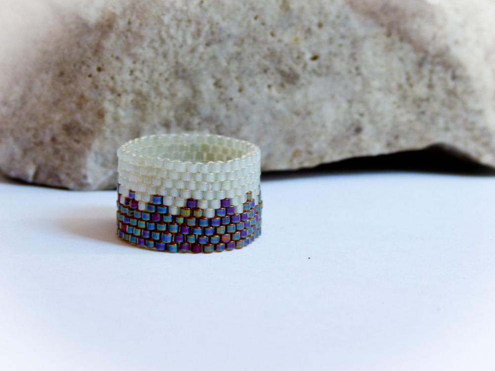 Custom band ring. Forest dream. Woodland wedding. Bead woven zig zag