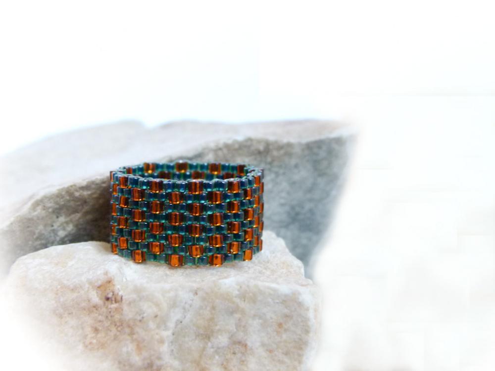 Cedar textured band ring Beaded custom band Green holiday gift idea under 25 tbteam