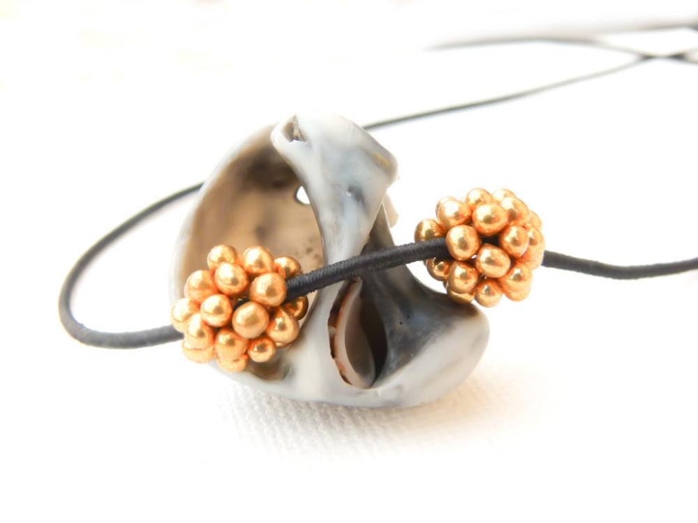 Golden pine-cones. Beaded beads (2) small round Jewelry making supplies Holiday season