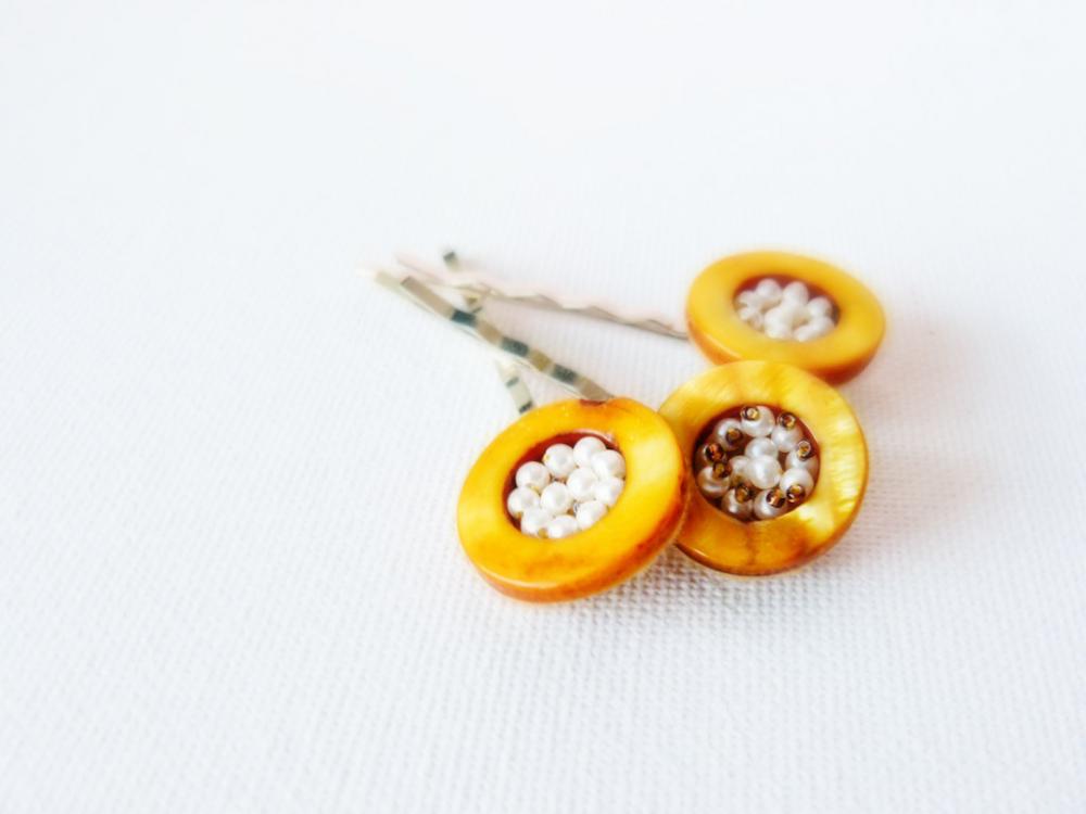 Bird nest. Yellow beaded hair bobby pins. Spring summer hair piece accessories.