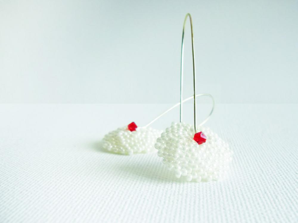 Cherry on top long dangle beadwoven earrings. Mothers day Gift Idea. Rustic wedding