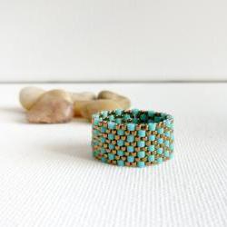 Turquoise bronze textured custom band ring.