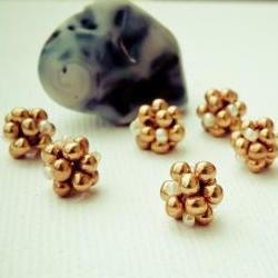 Golden Beaded Beads(6) Handcrafted Lampwork Style Jewelry Making Supplies. Christmas sparkle