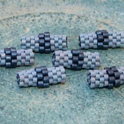 Rainy Mood Beaded beads. Grey Black Handmade tube (6) Jewelry Making Supplies
