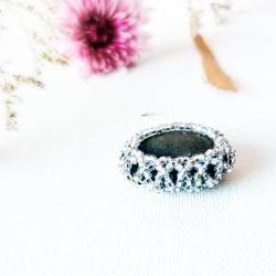 Lace stone Wedding favor silver bead framed natural sea stone. Modern Home/ office decor.