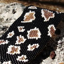OOAK Snake Skin Natural history. Beadwoven cuff / bracelet, texture fashion jewelry. Woodland