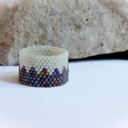 Custom band ring. Forest dream. Woodland wedding. Bead woven zig zag