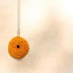 Minimalist Pumpkin Bead woven round pendant/ necklace. preppy style