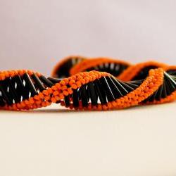 Statement Black Orange spiral choker style necklace . Fashion jewelry