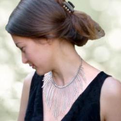 Statement jewelry Silver threads of rain. Boho chic fringes choker style necklace. Glitter holiday tbteam spteam