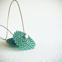 Spring Fashion Jewelry. Fresh mint. Teal white whimsical long dangle earrings. tbteam spteam