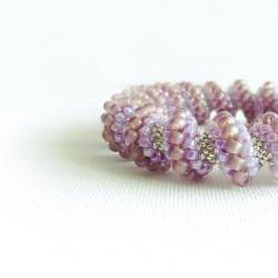 Honeysuckle Bridal beaded bangle bracelet. Rustic wedding Light purple silver