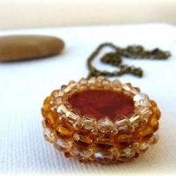 Summer Red Coral Pendant. Vintage Style. Sparkle light. tbteam