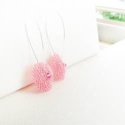 Pale pink bridesmade long earrings. Beaded round shape. Romantic fashion jewelry tbteam