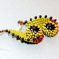Mustard yellow green black unique Beaded Earrings. under 50 Festive tbteam spteam rusteam