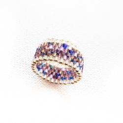 Enigma. Boho chic custom band ring purple rain silver trimming Fashion delica jewelry. Mothers day gift idea tbteam