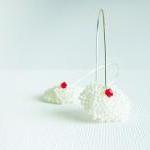 Cherry on top long dangle beadwoven earrings. Mothers day Gift Idea. Rustic wedding